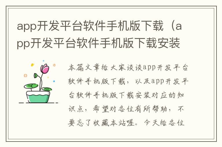 app开发平台软件手机版下载（app开发平台软件手机版下载安装）