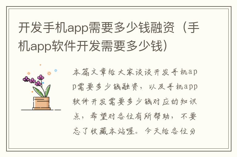 开发手机app需要多少钱融资（手机app软件开发需要多少钱）