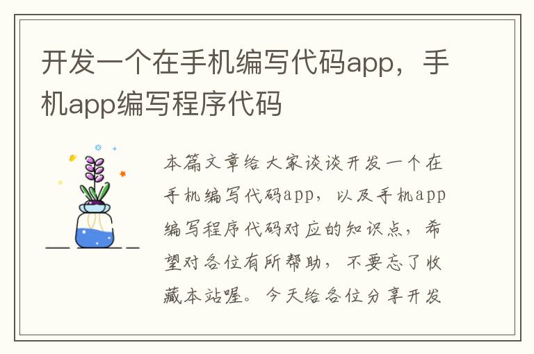 开发一个在手机编写代码app，手机app编写程序代码