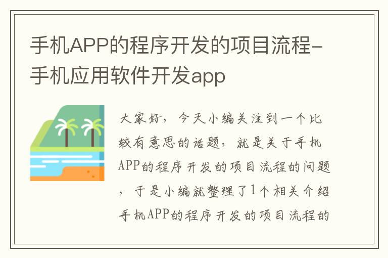 手机APP的程序开发的项目流程-手机应用软件开发app