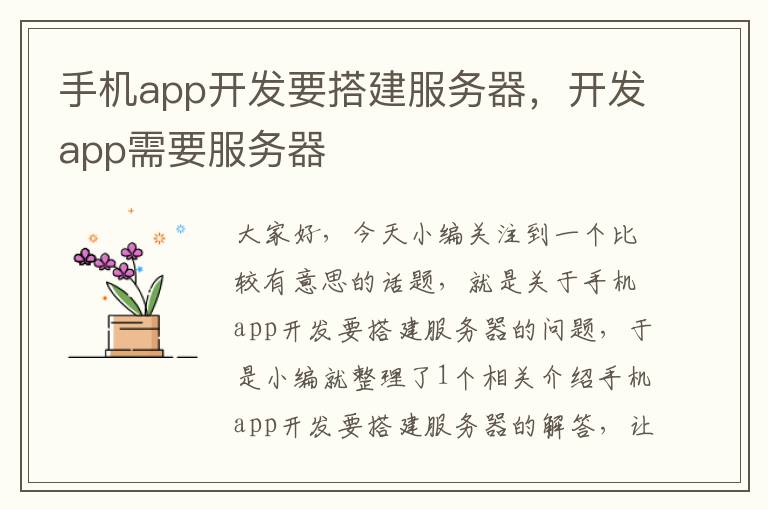 手机app开发要搭建服务器，开发app需要服务器