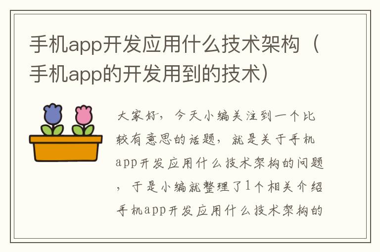 手机app开发应用什么技术架构（手机app的开发用到的技术）