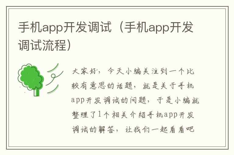 手机app开发调试（手机app开发调试流程）