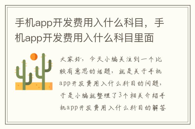 手机app开发费用入什么科目，手机app开发费用入什么科目里面