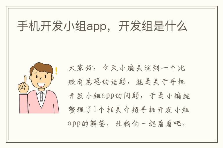 手机开发小组app，开发组是什么