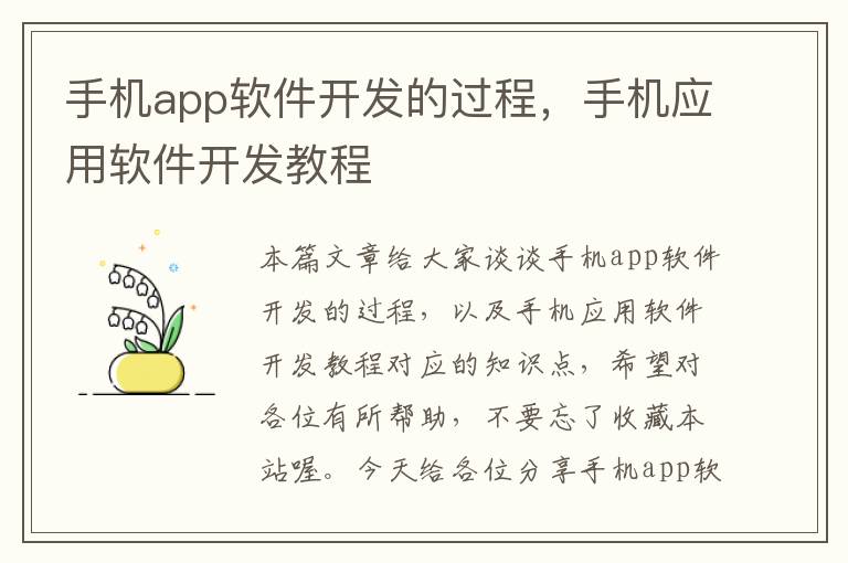 手机app软件开发的过程，手机应用软件开发教程