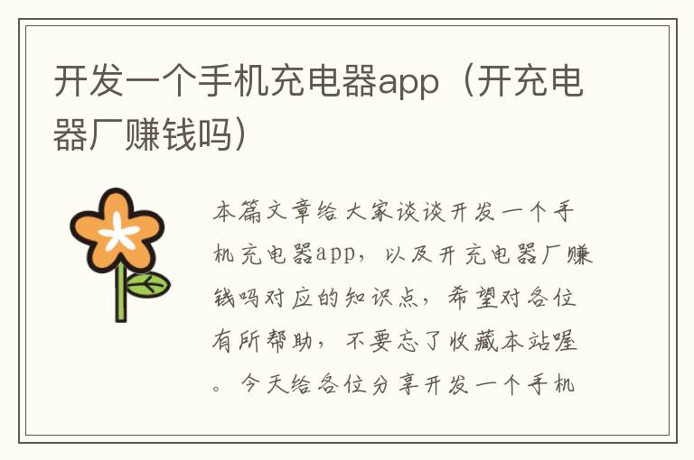 开发一个手机充电器app（开充电器厂赚钱吗）