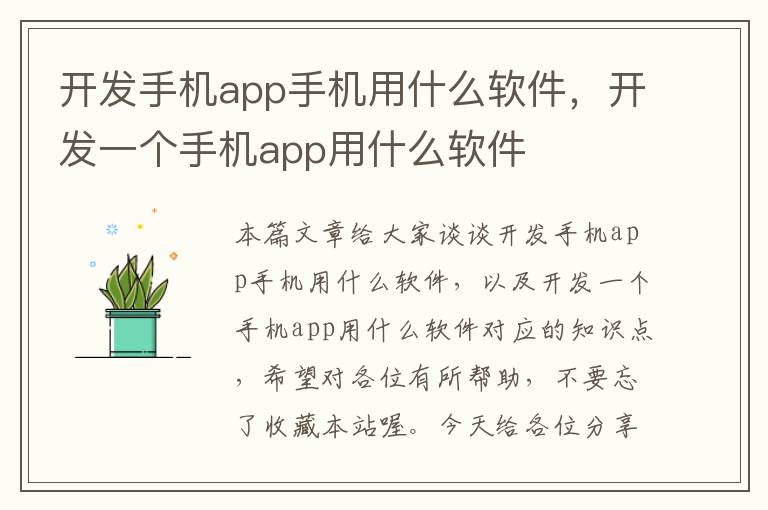 开发手机app手机用什么软件，开发一个手机app用什么软件