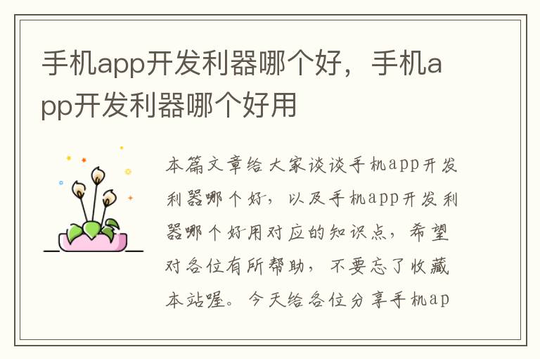 手机app开发利器哪个好，手机app开发利器哪个好用