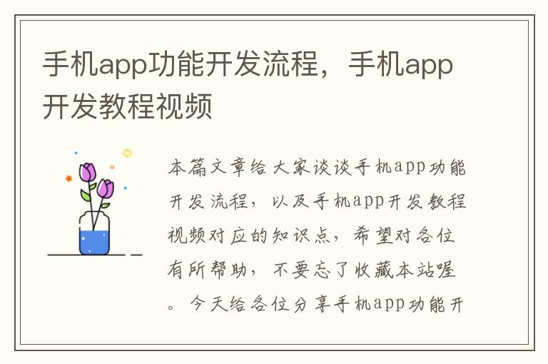 手机app功能开发流程，手机app开发教程视频