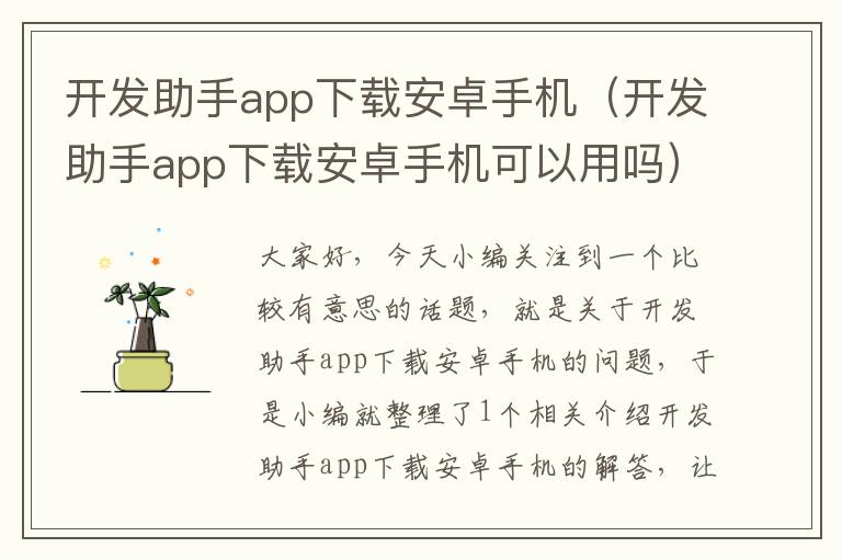 开发助手app下载安卓手机（开发助手app下载安卓手机可以用吗）