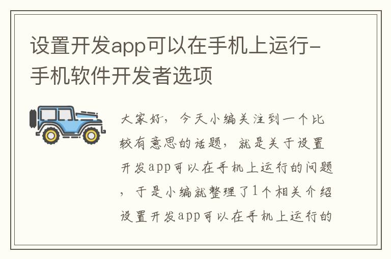 设置开发app可以在手机上运行-手机软件开发者选项