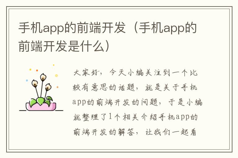 手机app的前端开发（手机app的前端开发是什么）