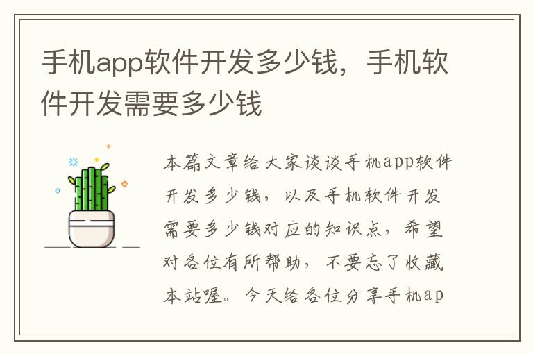 手机app软件开发多少钱，手机软件开发需要多少钱