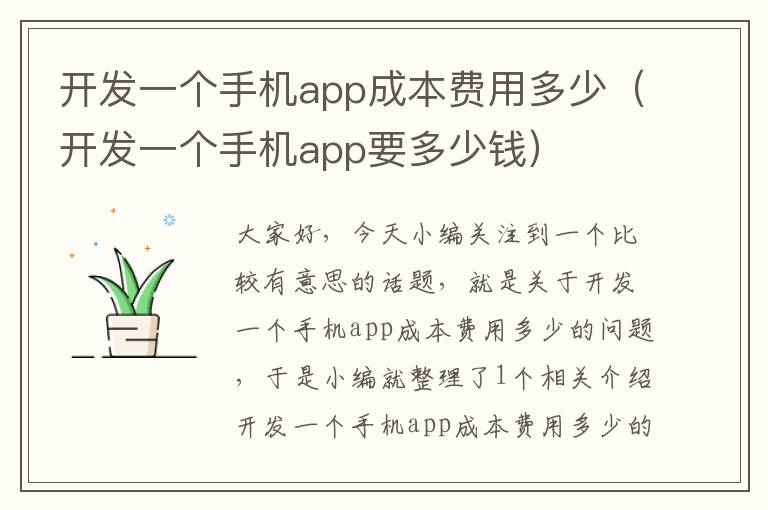 开发一个手机app成本费用多少（开发一个手机app要多少钱）