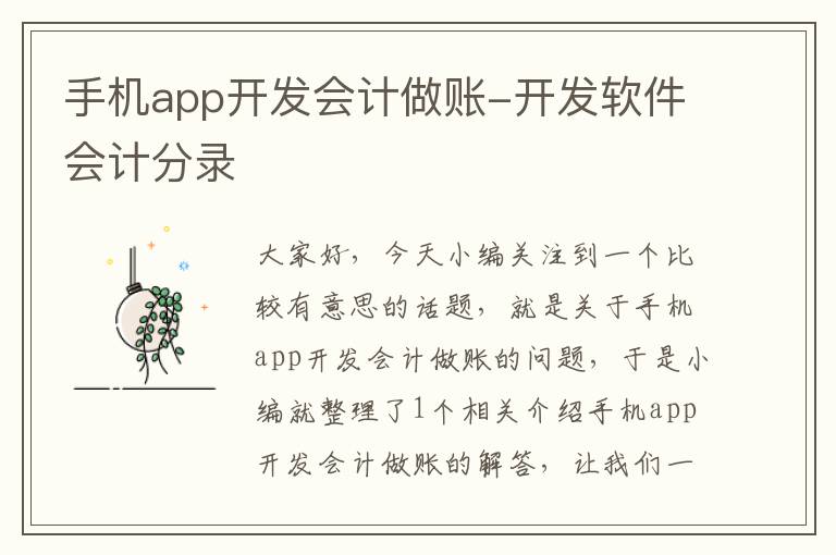 手机app开发会计做账-开发软件会计分录