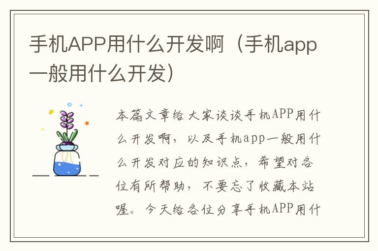 手机APP用什么开发啊（手机app一般用什么开发）