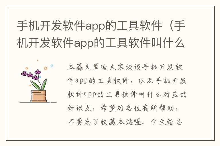 手机开发软件app的工具软件（手机开发软件app的工具软件叫什么）