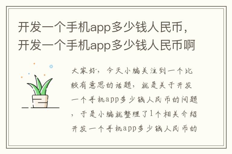 开发一个手机app多少钱人民币，开发一个手机app多少钱人民币啊