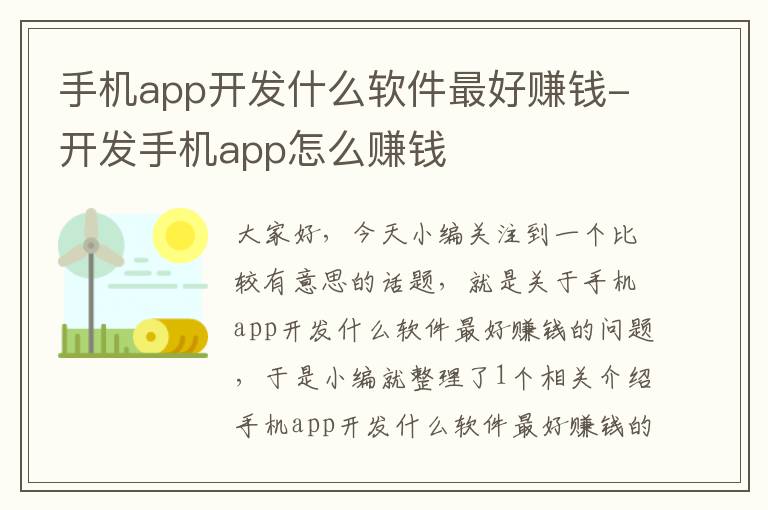 手机app开发什么软件最好赚钱-开发手机app怎么赚钱