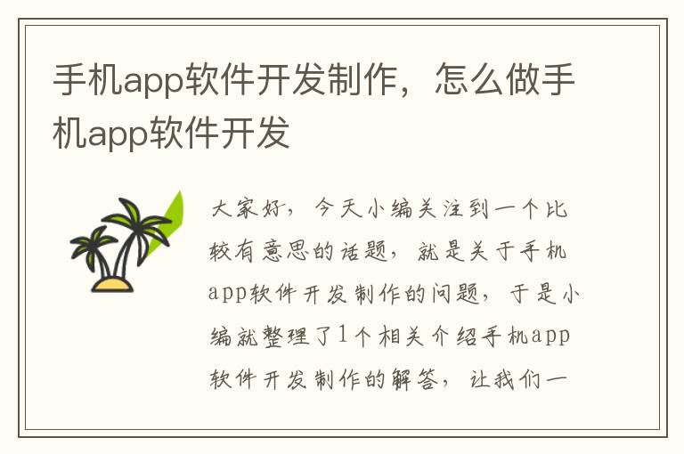 手机app软件开发制作，怎么做手机app软件开发