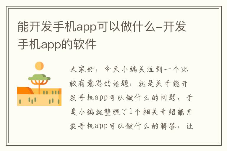 能开发手机app可以做什么-开发手机app的软件