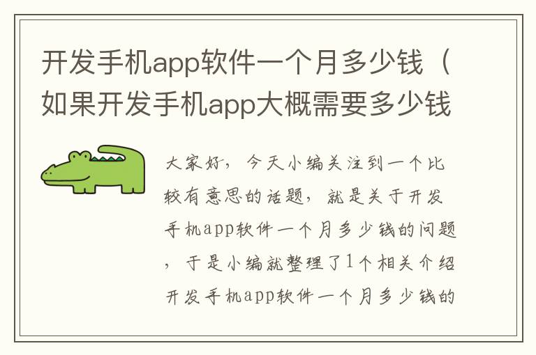 开发手机app软件一个月多少钱（如果开发手机app大概需要多少钱）