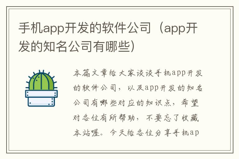 手机app开发的软件公司（app开发的知名公司有哪些）