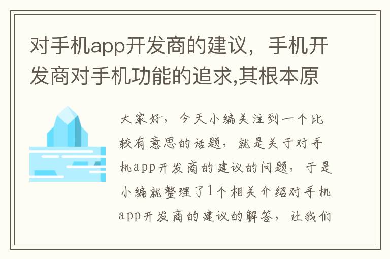 对手机app开发商的建议，手机开发商对手机功能的追求,其根本原因