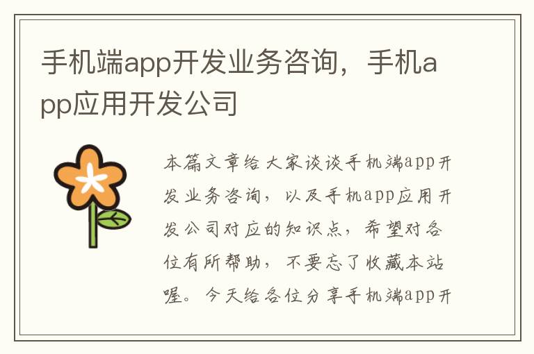 手机端app开发业务咨询，手机app应用开发公司