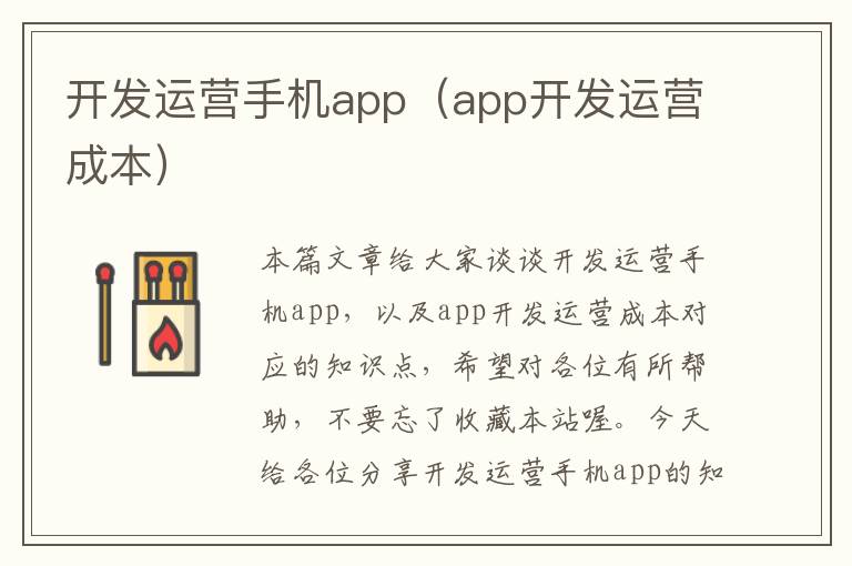 开发运营手机app（app开发运营成本）