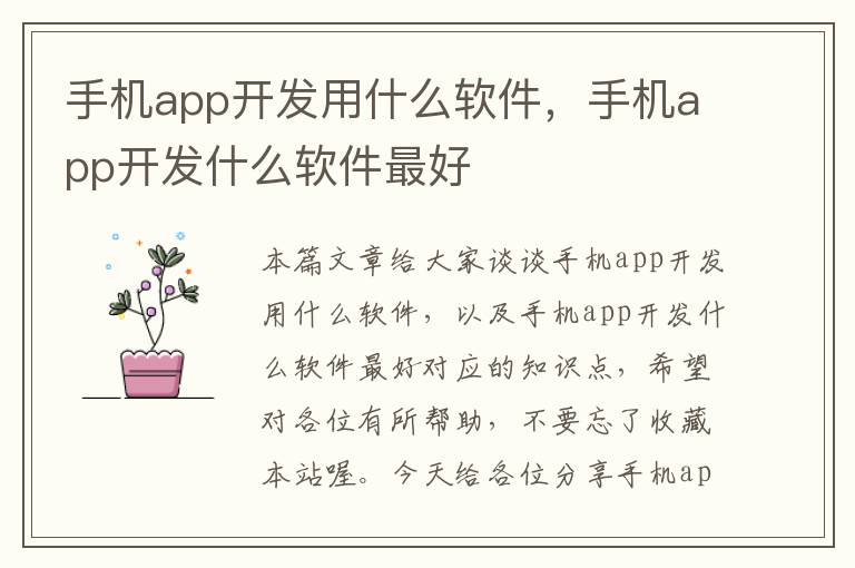 手机app开发用什么软件，手机app开发什么软件最好