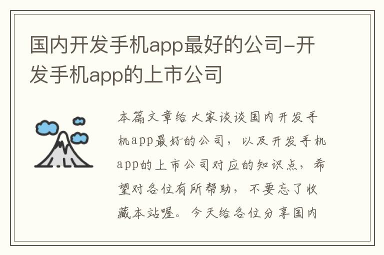 国内开发手机app最好的公司-开发手机app的上市公司