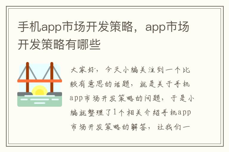 手机app市场开发策略，app市场开发策略有哪些