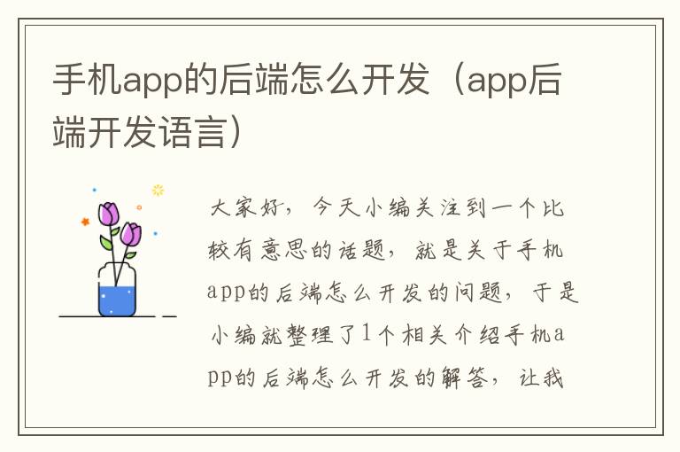 手机app的后端怎么开发（app后端开发语言）