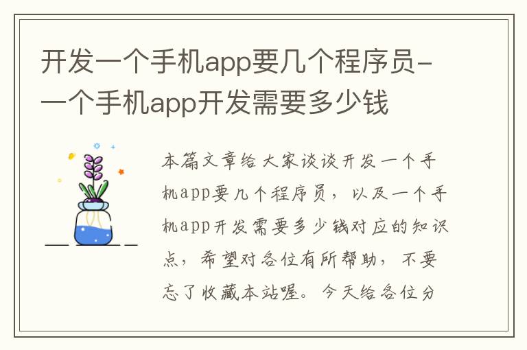 开发一个手机app要几个程序员-一个手机app开发需要多少钱