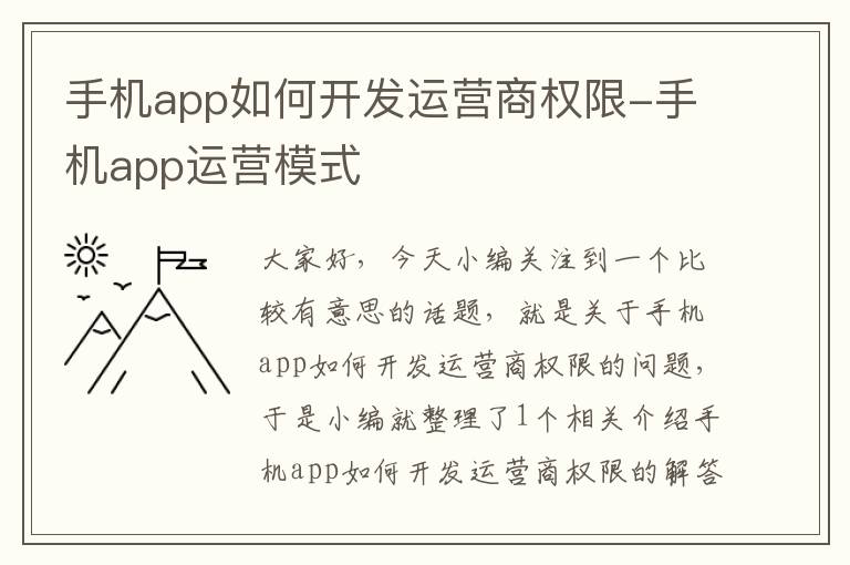 手机app如何开发运营商权限-手机app运营模式