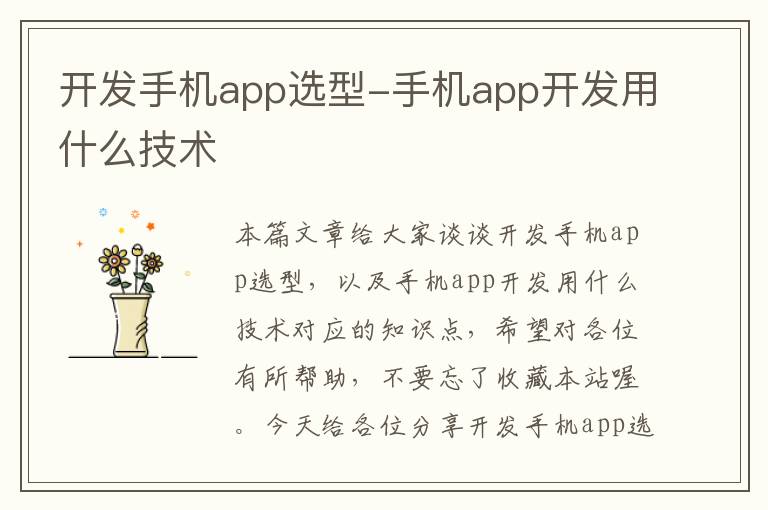 开发手机app选型-手机app开发用什么技术