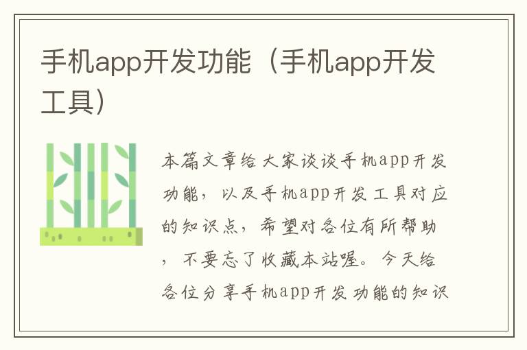 手机app开发功能（手机app开发工具）