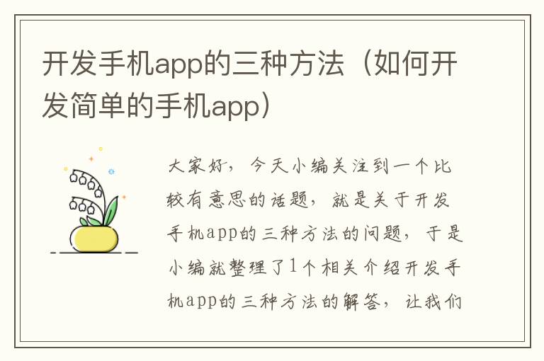 开发手机app的三种方法（如何开发简单的手机app）