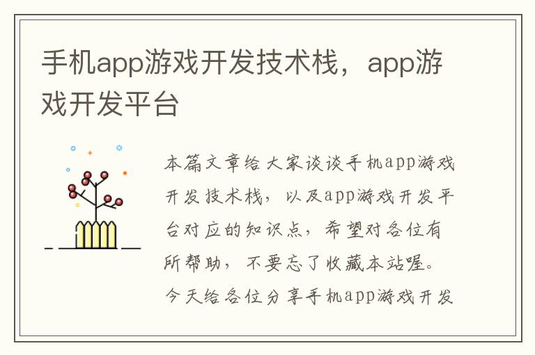 手机app游戏开发技术栈，app游戏开发平台