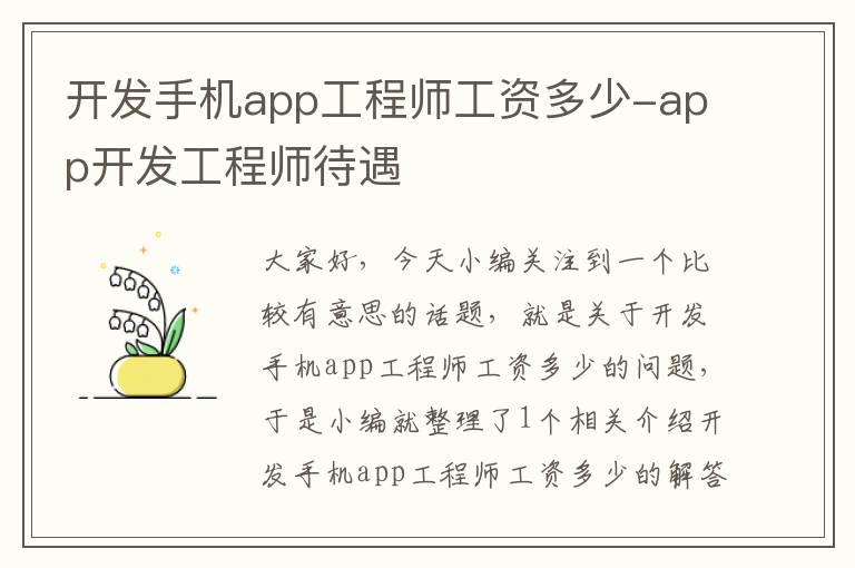 开发手机app工程师工资多少-app开发工程师待遇