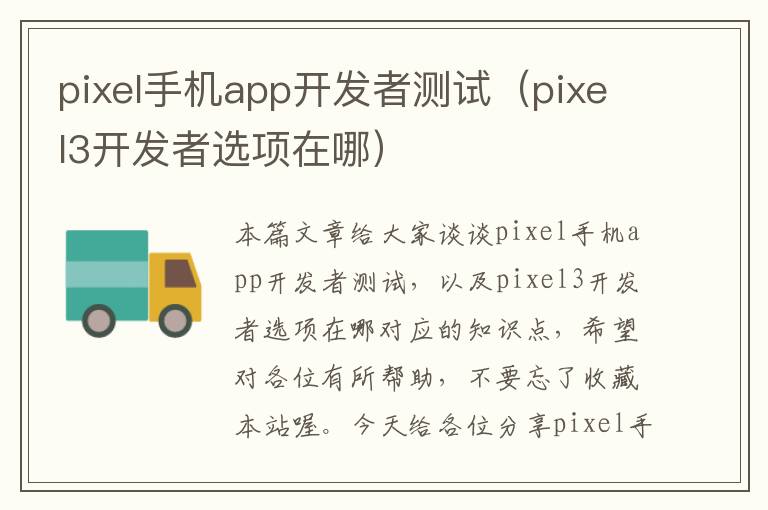 pixel手机app开发者测试（pixel3开发者选项在哪）