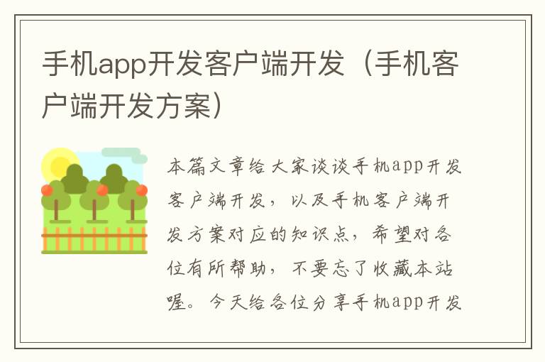 手机app开发客户端开发（手机客户端开发方案）