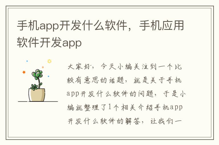 手机app开发什么软件，手机应用软件开发app