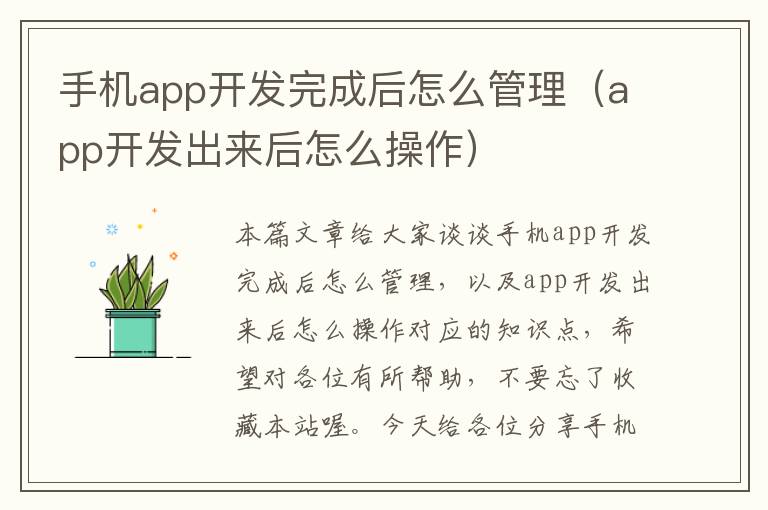 手机app开发完成后怎么管理（app开发出来后怎么操作）