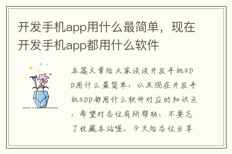 开发手机app用什么最简单，现在开发手机app都用什么软件