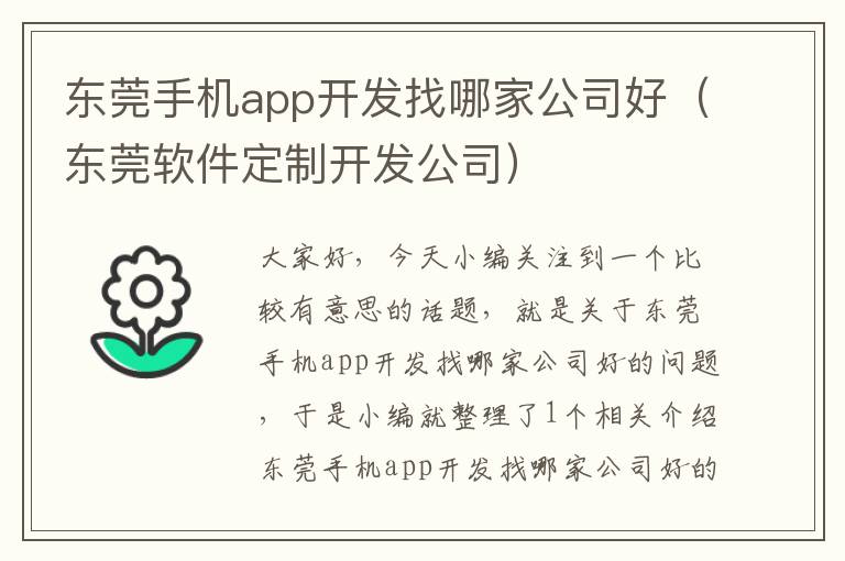 东莞手机app开发找哪家公司好（东莞软件定制开发公司）